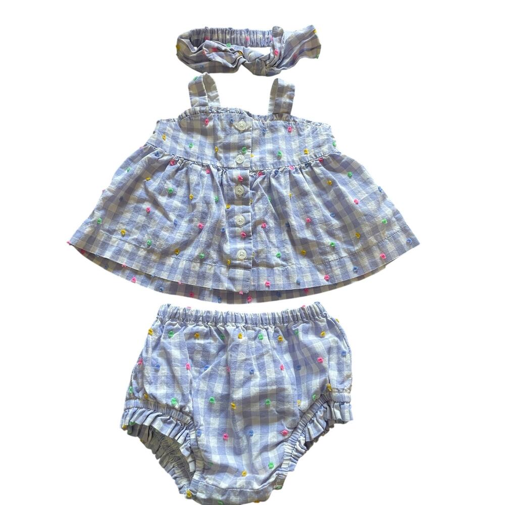 BABY GAP Lavender Gingham Confetti Dot Cotton Dress Bloomers Headband Set